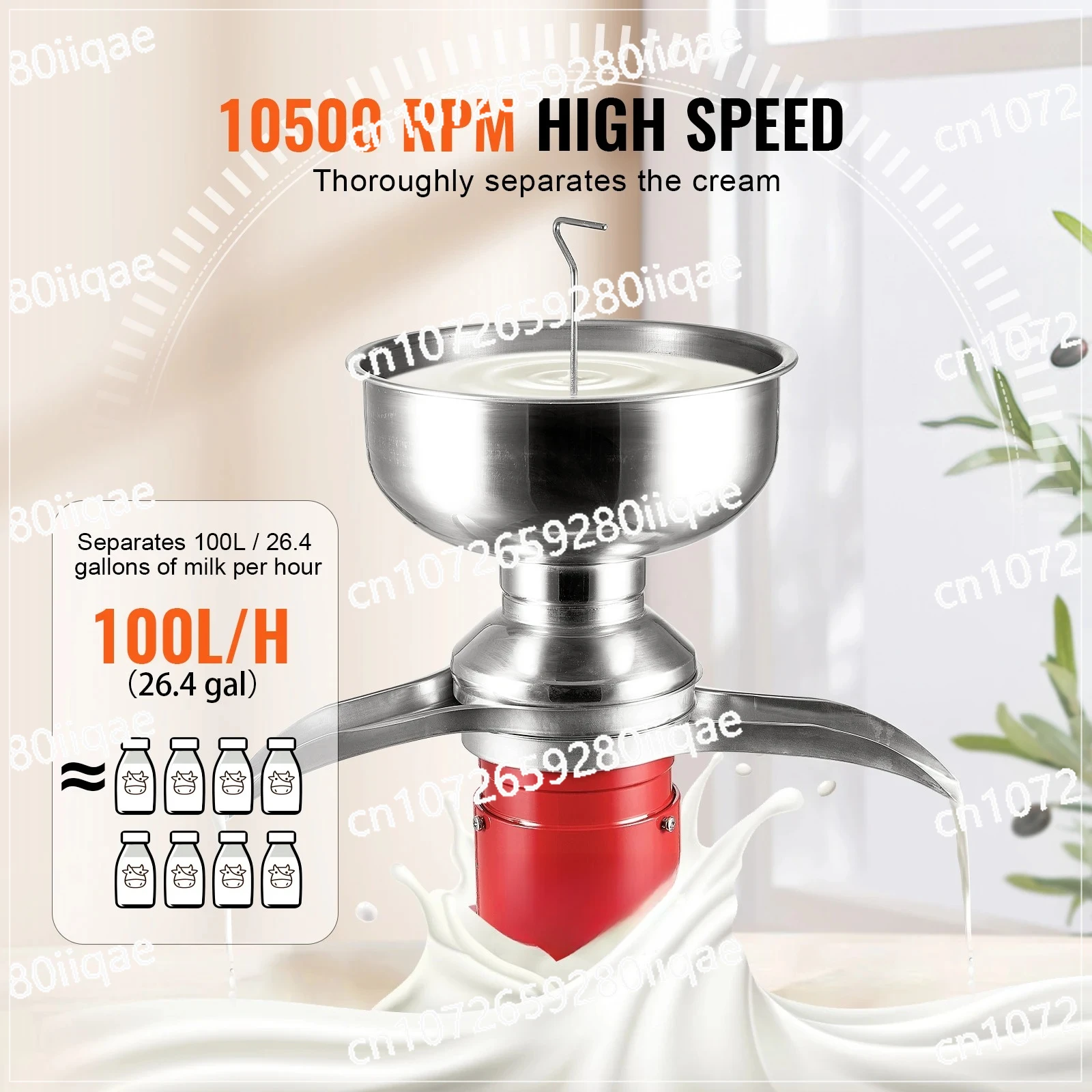 

Stainless Steel Electric Cream Separators 100L/H Output 10500RPM Goat Milk Separator 30W 5L Bowl Capacity 100-240V