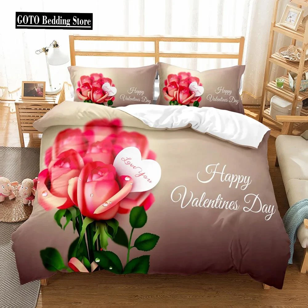 

3d Bedding Duvet Cover Set 2/3 Pcs Happy Valentine's Day Bedroom Set Beddings Red Rose Days Bedclothes Jogo De Cama Bed Set Hot