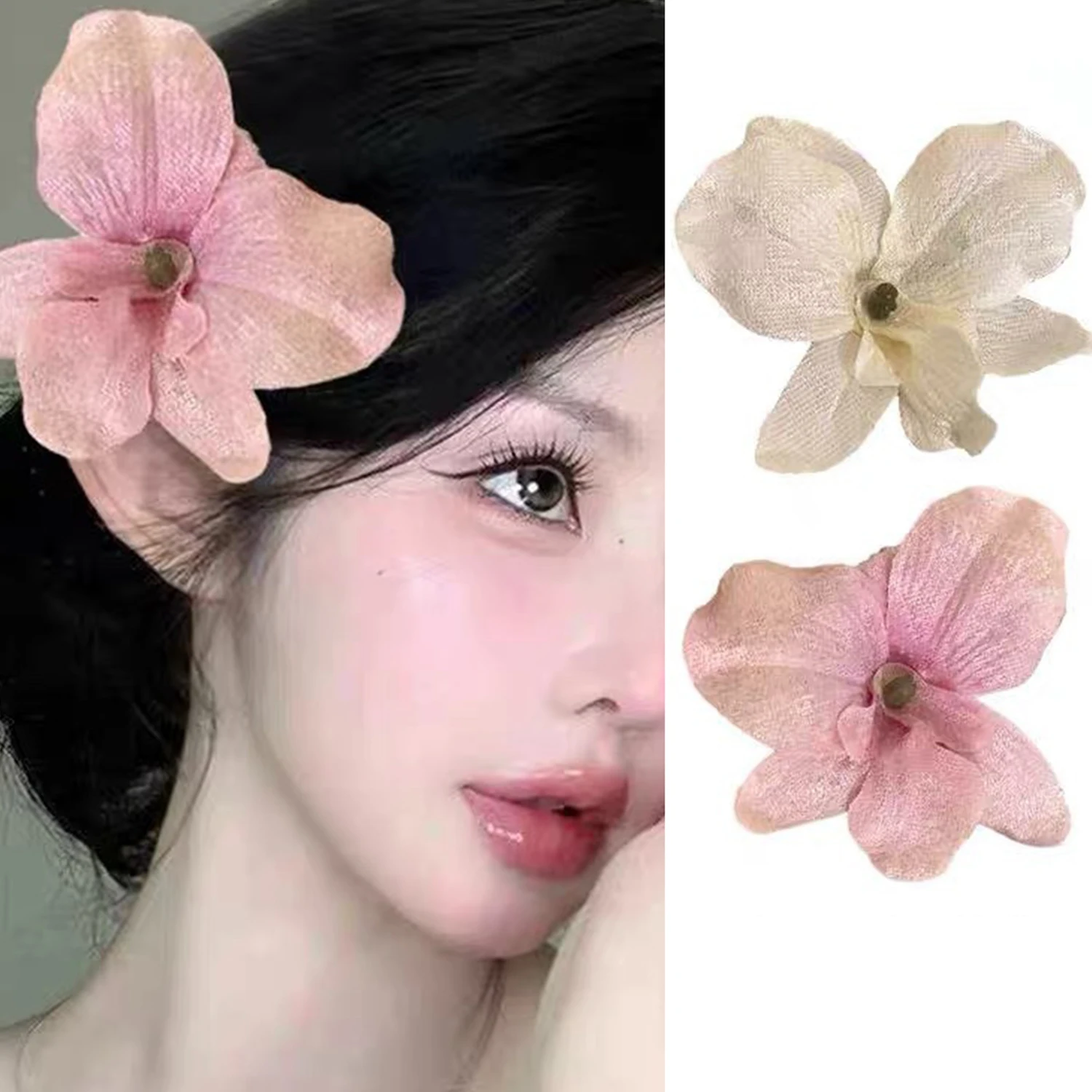 Light Pink Magnolia Hairpin Artificial Rose Flowers Hair Clips Girl Hair Accessories Summer Seaside Holiday Barrette Headwear