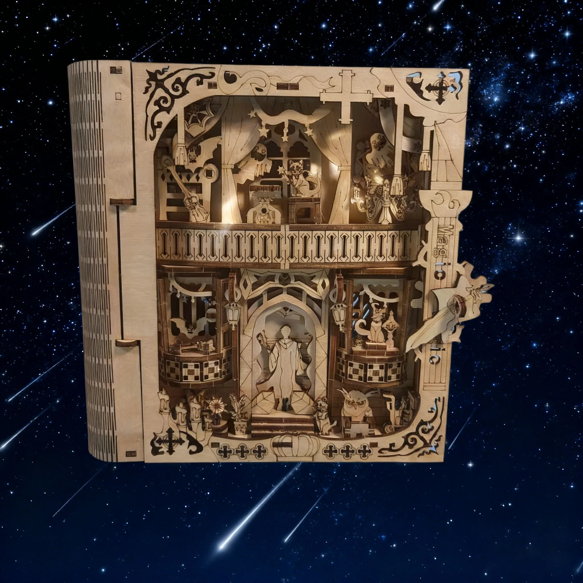 Wooden Magic Book 3D Puzzle Model DIY Creative Assembly Kit Handcrafted Home Decor Model Festive Gift