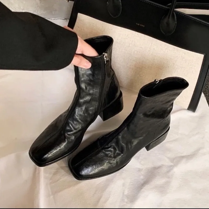 

Winter New Style Fashionable Round Toe Women Boots Chunky Heel Women Shoes Retro Western Boots Ankle Boots Genuine Leather Shoes