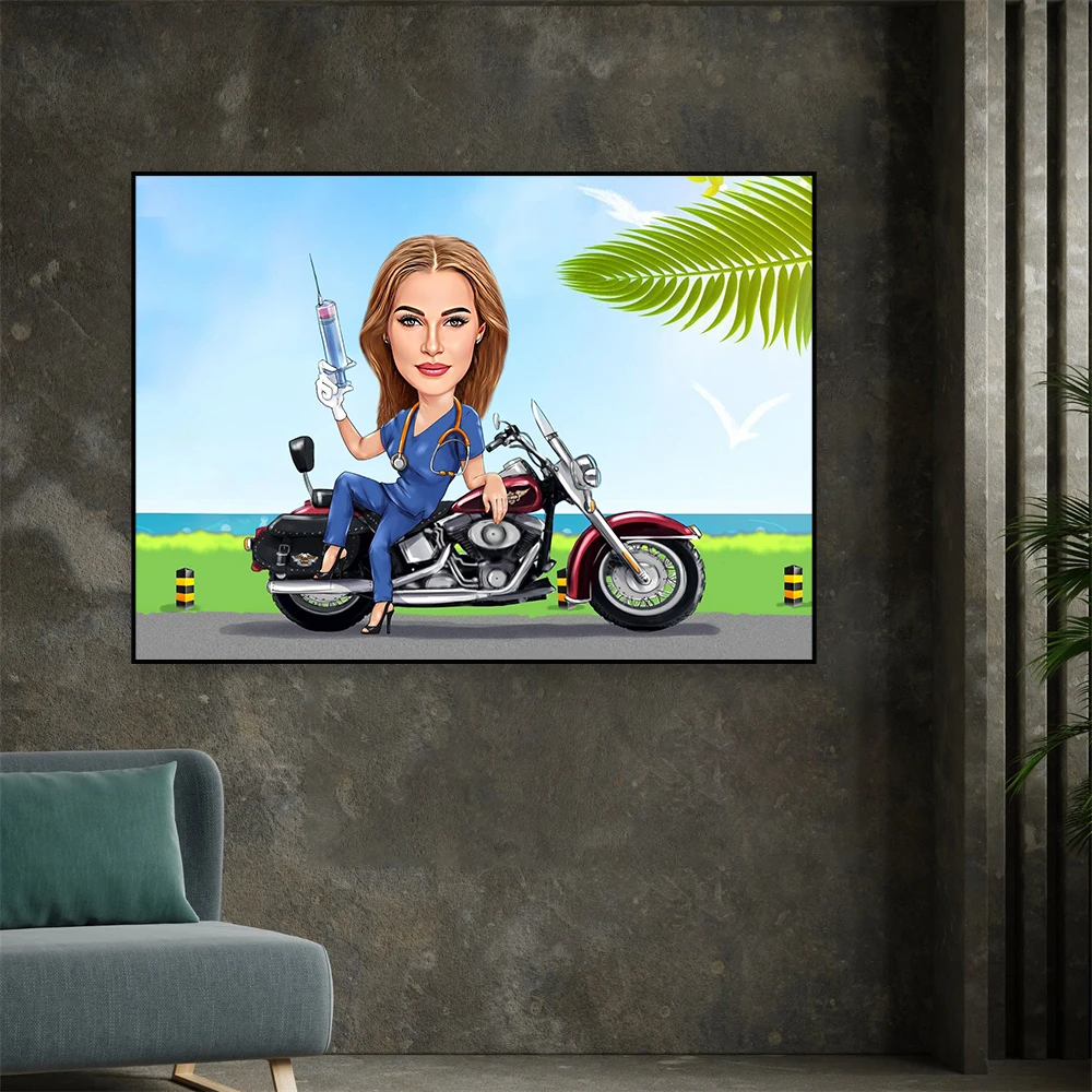 Personalized Female Doctor Motorcyclist Poster Gift for Nurse Motorcycle Riders Prints Birthday Gifts Wall Art Bedroom Decor
