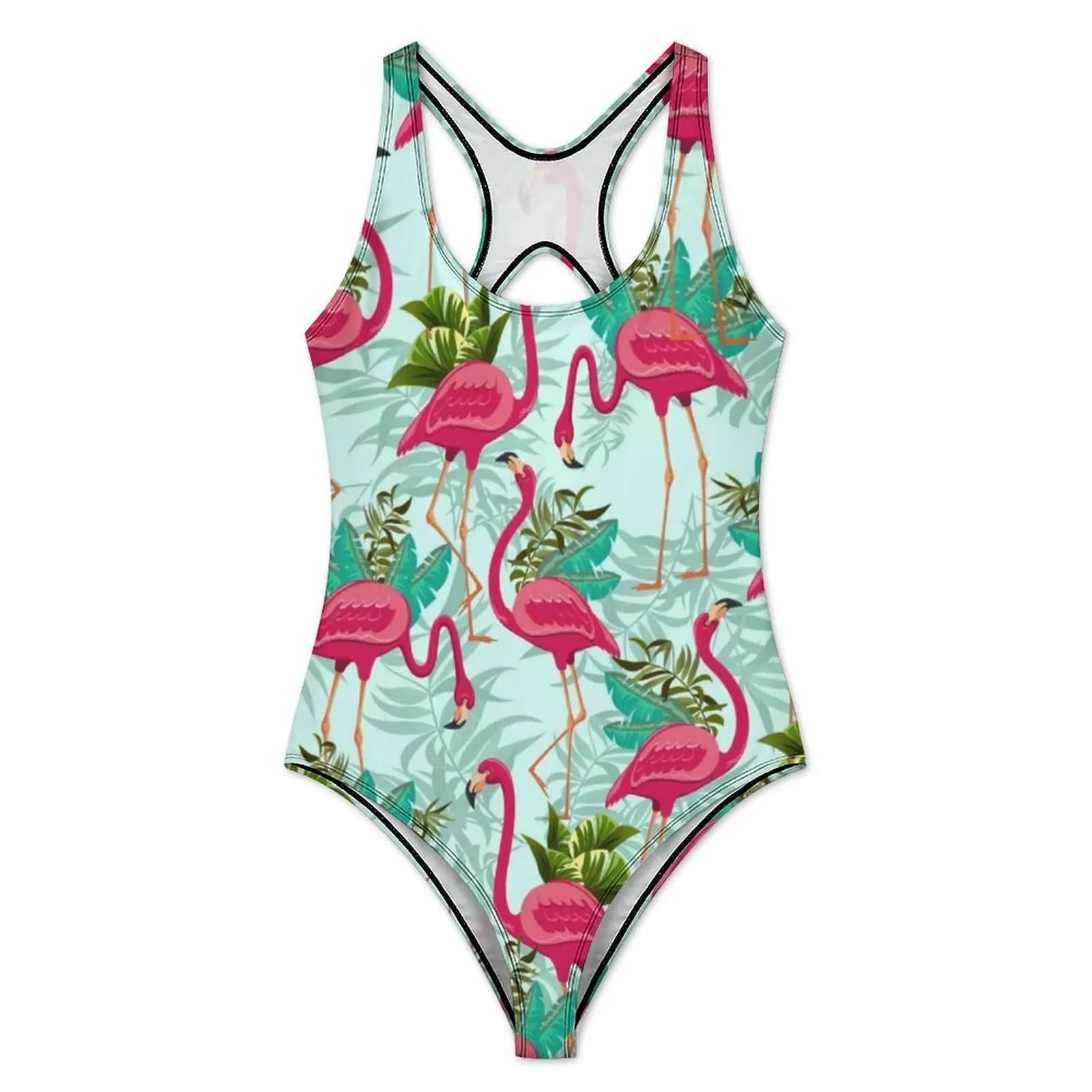 Pink Flamingo Swimsuit Sexy Exotic Birds Print One Piece Swimwear Push Up Bodysuit Fashion Fitness Beachwear