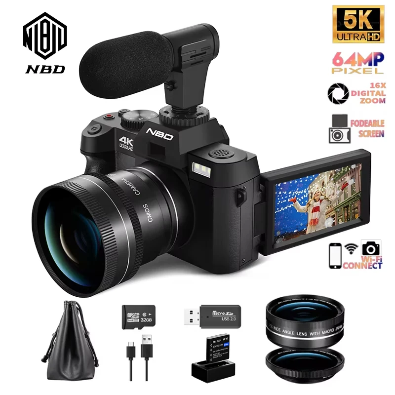 

NBD S100F 64MP 4K Digital Camera WiFi 16X Digital Zoom Optical Viewfinder 3" Flip Screen Vlogging Camera for YouTube Photography