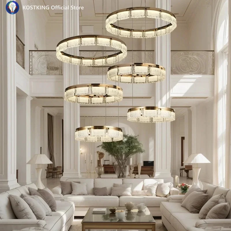 

Nordic Highend Gold Ring Acrylic LEDChandelier Living Room Restaurant Bedroom Kitchen Villa Luxury Pendant Lamp Home Decor Light