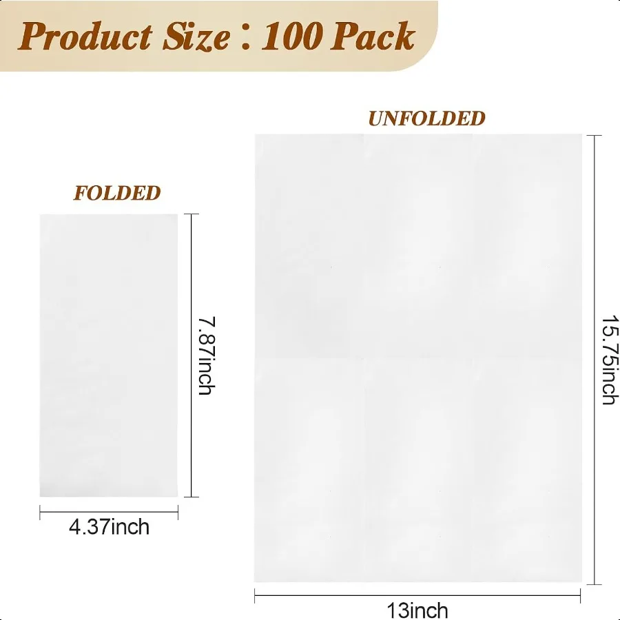 100 Pack  Paper Napkins3Ply White Dinner Napkins for Guests Bathroom Paper Hand Towels Soft and Absorbent Perfect for Christmas