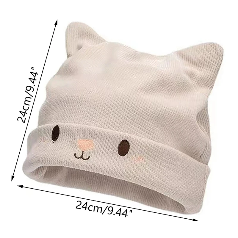 Cute Cat Embroidered Knitted Hat Outdoor Warm Ear Protection Cat Ears Wool Cap Over Head Cold Cap Street Beanies Cap Penny Cap