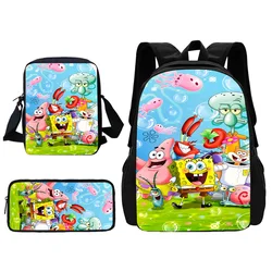 3 stücke Set niedlichen Anime Spongebobs Kind Schul rucksack mit Umhängetasche Bleistift Taschen Schult aschen für Jungen Mädchen beste Geschenk