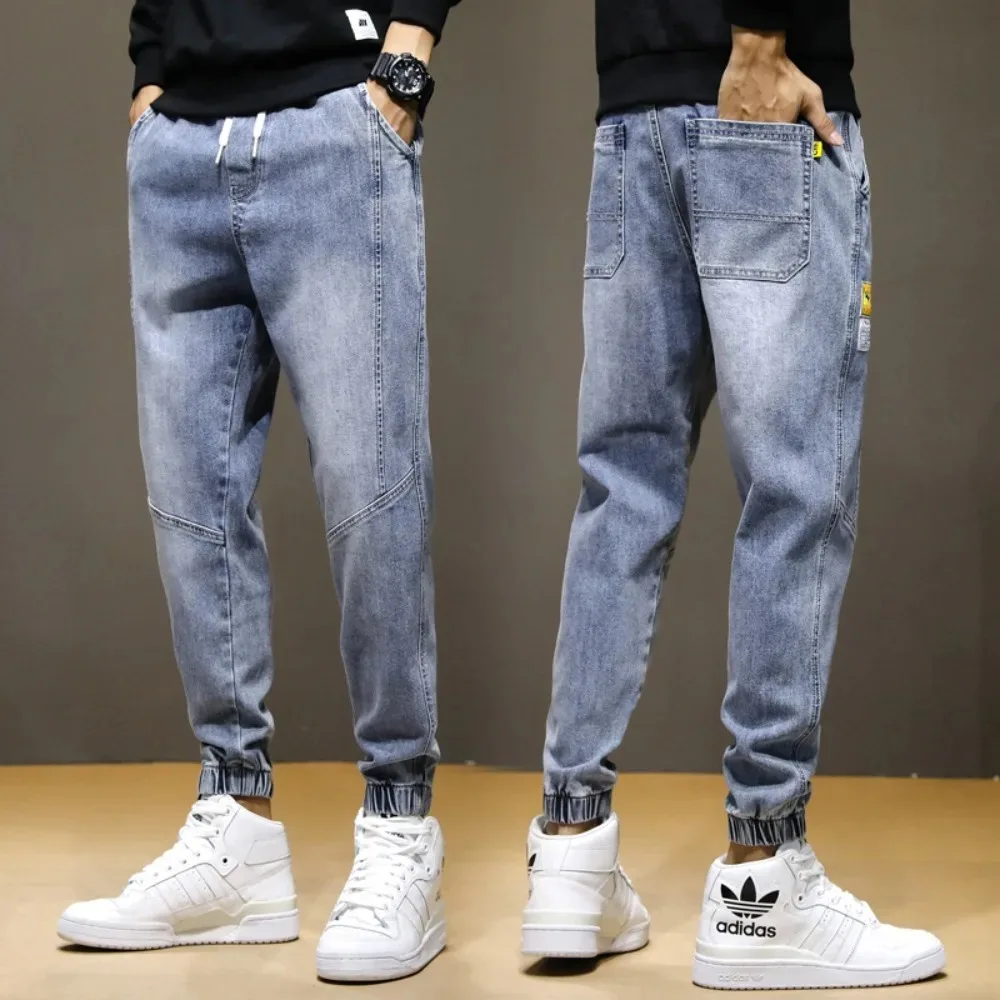 Autumn Men's Cargo Jeans Fashion Harlan Cotton Streetwear Harajuku Pants Joggers Elastic Waist Trousers Male Clothing 2024 New