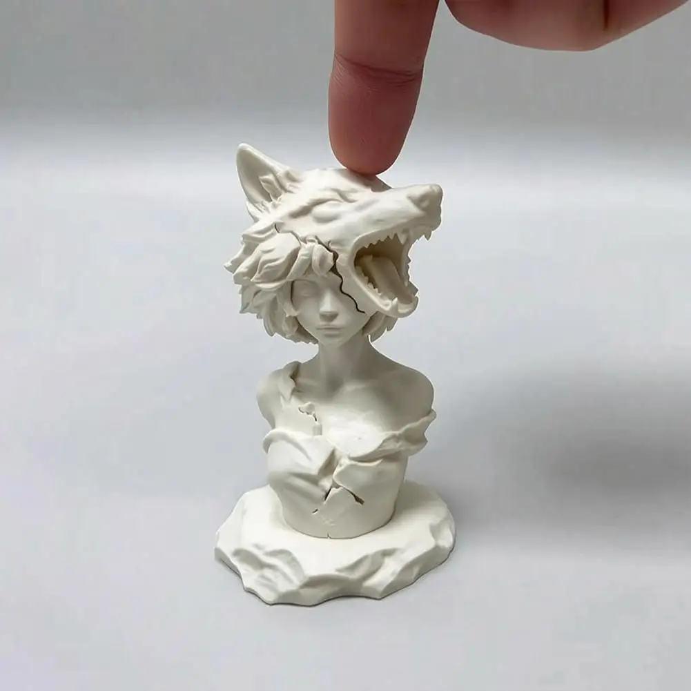 Wolf Girl Ornament 3d Printed Dark Wolf Girl Bust Sculpture Wolf Head Desktop Ornament Unique Esports Room Figurine Stylish Home