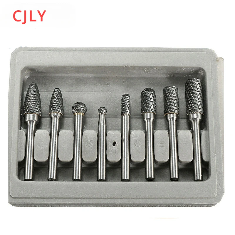 

CJLY 8Pcs Set Double Cut Carbide Rotary Burrs Bit CNC Engraving 1/4" (6mm) Shank Tungsten Carbide Burr Bits Rotary Burrs