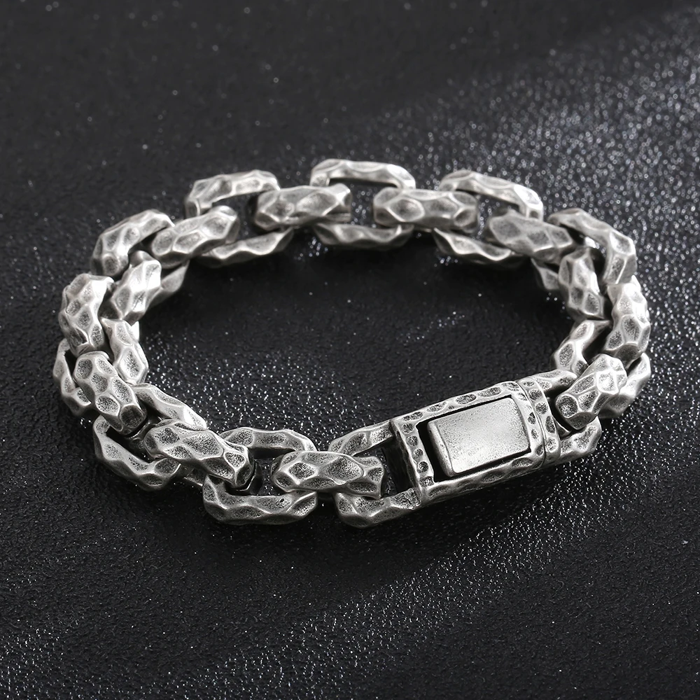 

Unique Deisgn Stainless Steel Square Chain Bracelets for Men Boy Fashion Vintage Tapping Pattern Wristband Bangles Party Jewelry