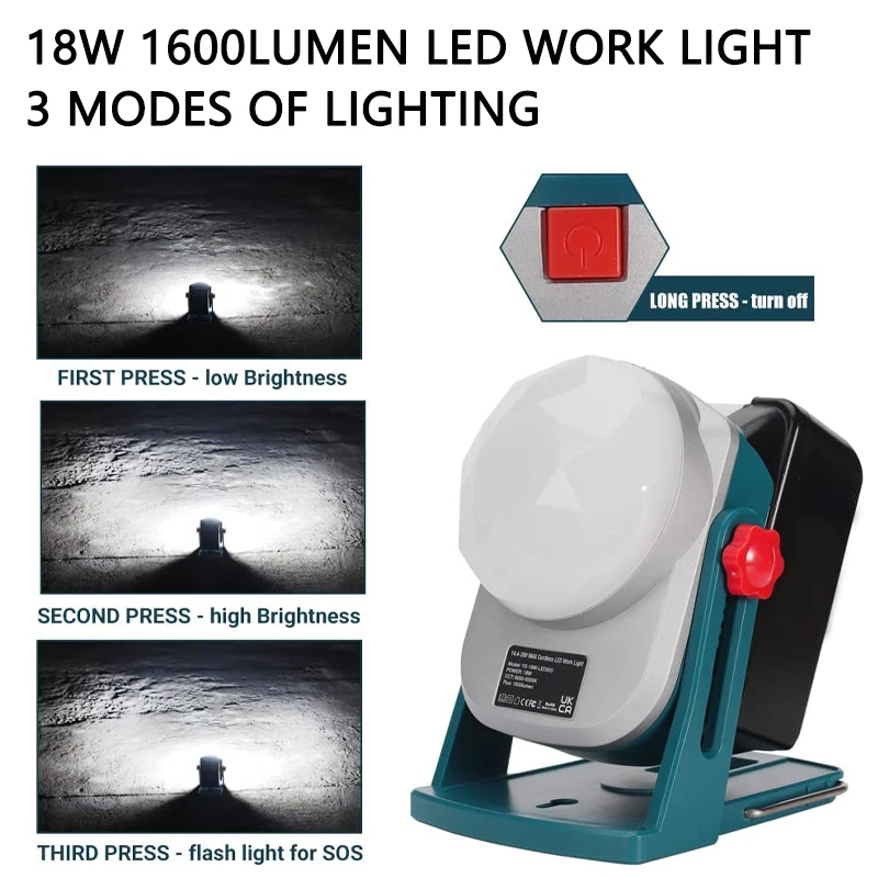 Imagem -03 - Led Lanterna Luz de Trabalho para Makita 18v Bateria de Lítio Bl1830 Bl1850 Portátil Lanterna Jobsite Luz Iluminação Emergência 1600lm