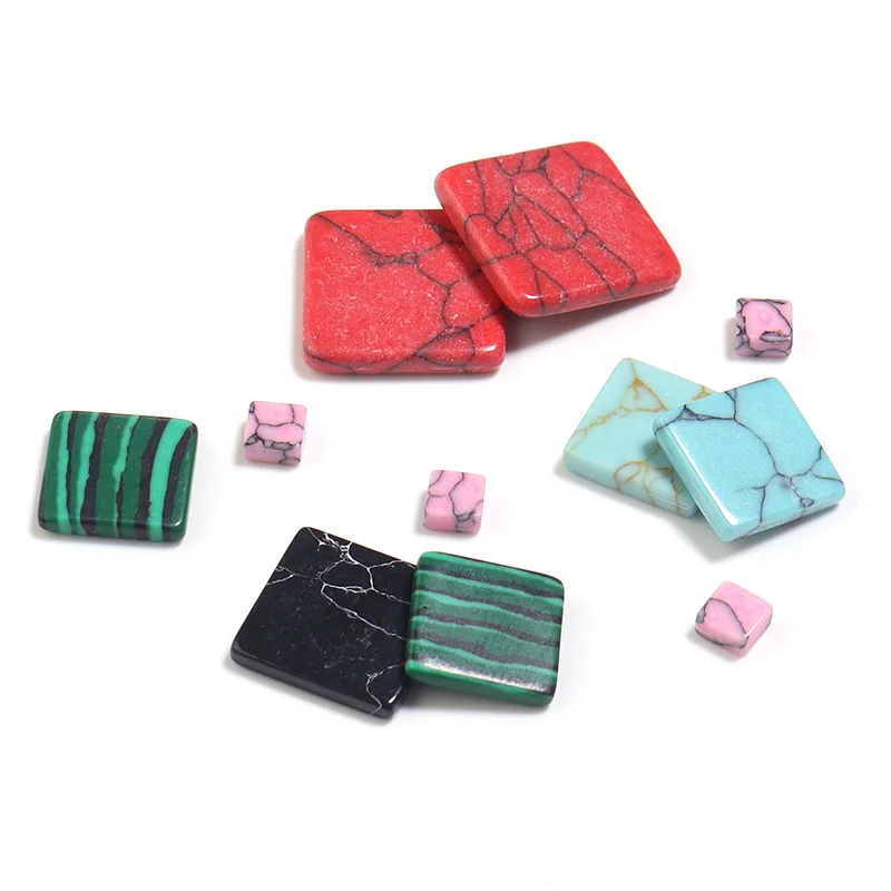 4 6  8 10 12 14mm Square Cabochon Turquoise Spacers Flat Cameo Loose Cabochons For DIY Earring  Jewelry Make Fitting Supply