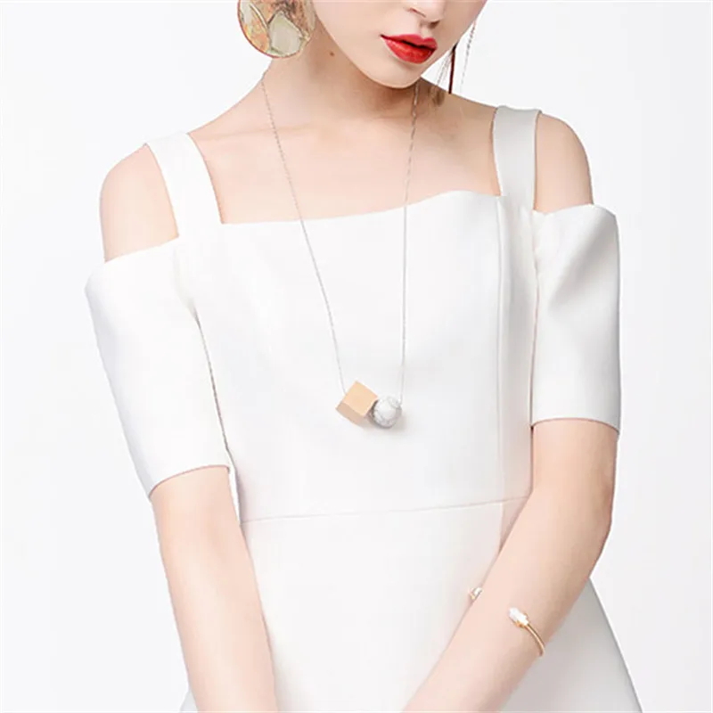 kshmir 2023 New fashion long geometric necklace, round, imitation white pine necklace banquet party jewelry gifts