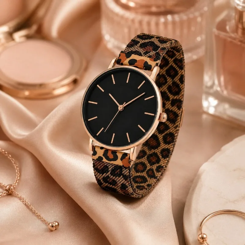 Minimalist Ladies Watch Ultra Thin Case Leopard Print Mesh Strap Women Quartz Wristwatch Fashion Elegant Female Watch Clock Gift