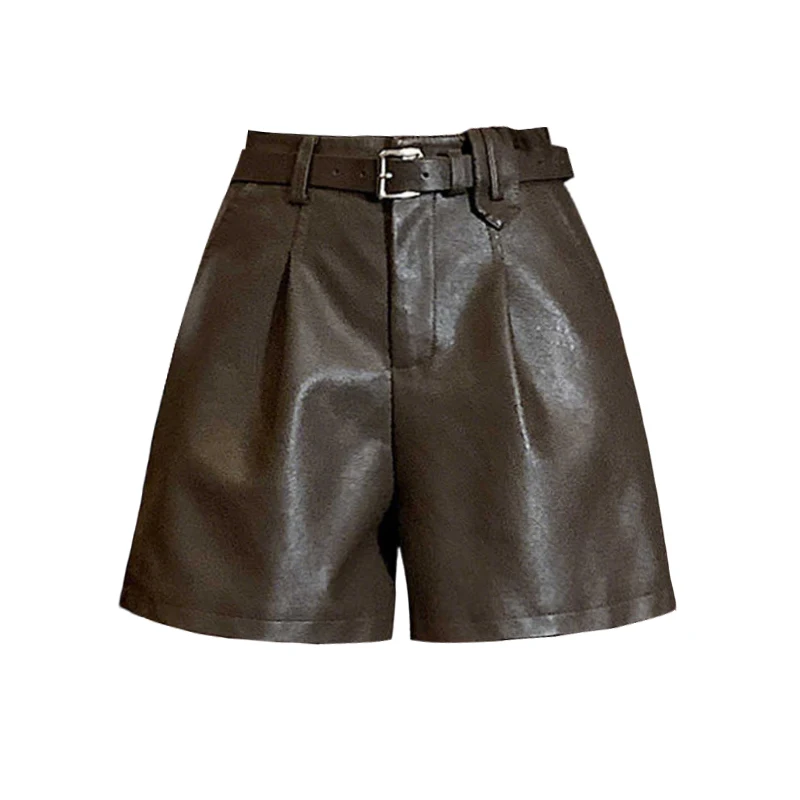 High Waist PU Leather Shorts Women's 2026 New Style Outdoor Wear Bootcut Pants Small Size Casual Slim A-Line Wide Leg Pants