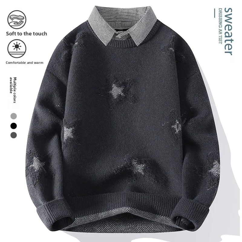 

Утепленный вязаный свитер с воротником для подростков, осенне-зимний, мужской, повседневный, с длинным рукавом, теплый, дизайн Balac, нейлоновая ткань