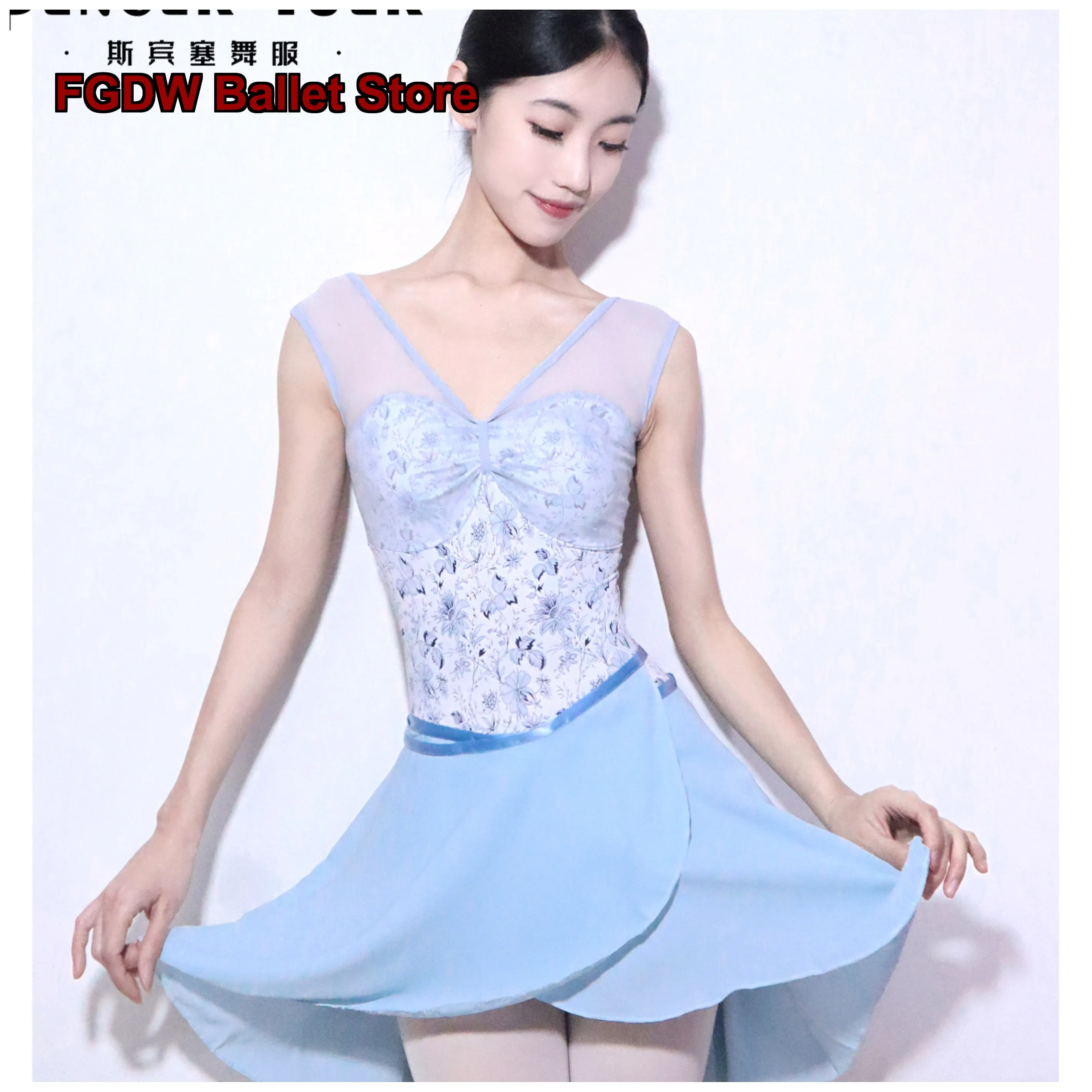 Women's Ballet Leotard Sleeveless Stand Collar High Cut Printed Dance Dress Art Exam Latin Practice Yoga Costume