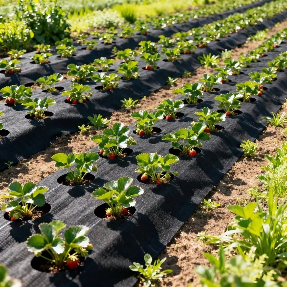 Pre-punched Holes Perforated Grass Proof Cloth Double Layer Biodegradable Weed Control Ground Cover UV Resistant