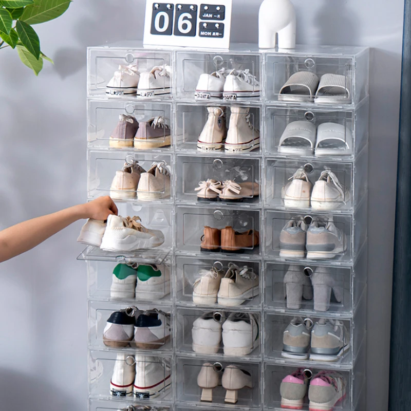 Hot Shoe Cabinet High Light Transmission Transparent Slippers Sneakers Storage Shoes Box Thickened Dustproof Shoe Organizer Box