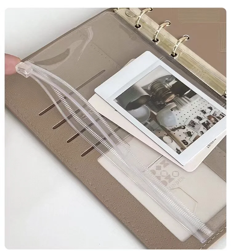 6 Hole Binder Pocket Clear PVC Bag Note business card book Loose Leaf Zipper Pouch Journal A5 A6 Pocket Card Storage Bag