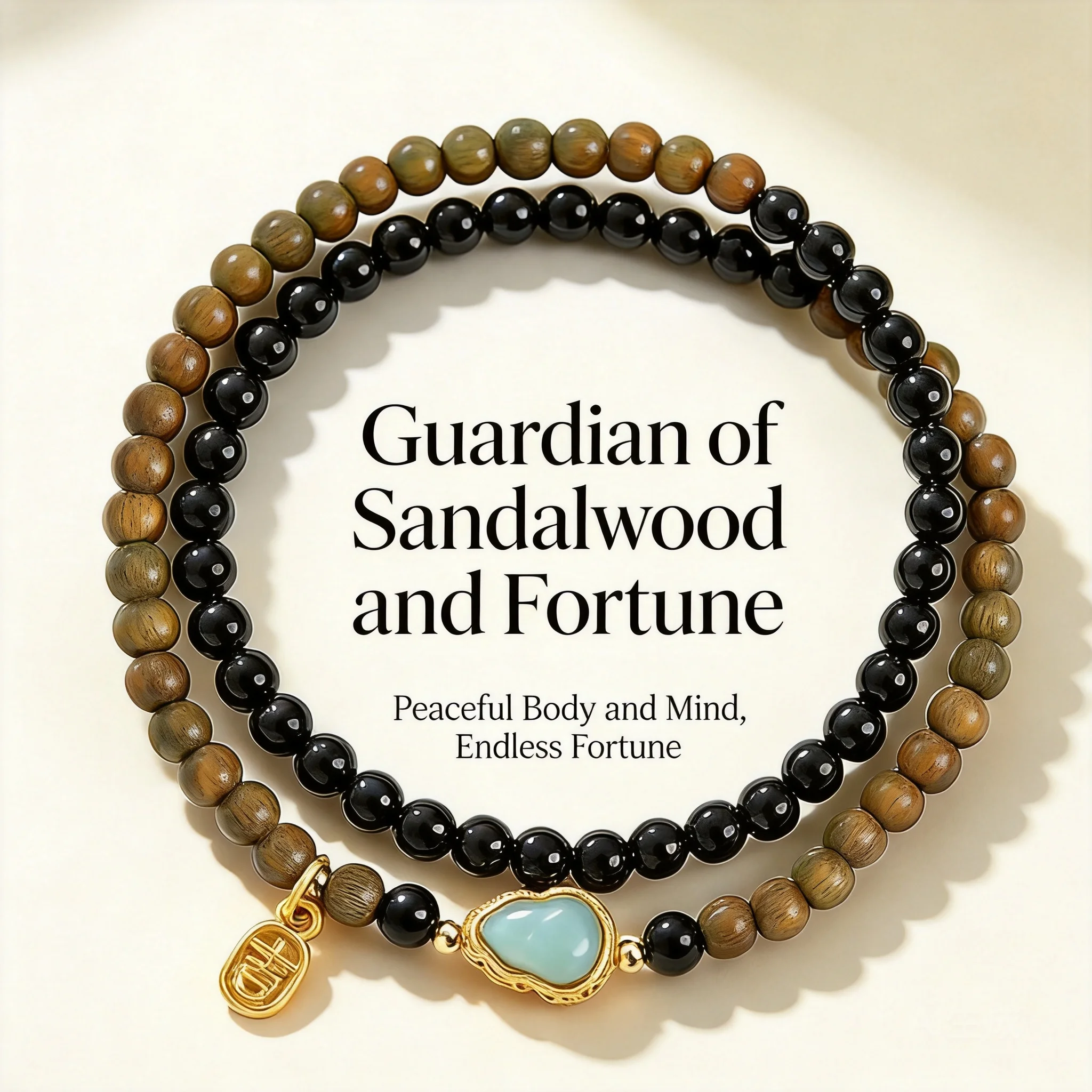 

Chinese Style Lucky Blessing Green Sandalwood Obsidian Double Layer Bracelet For Women 4mm 6mm Optional Jade Gourd Pendant Vinta
