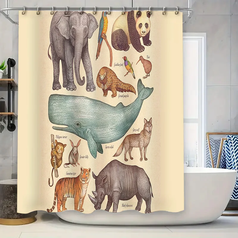 

Vintage Animal Tapestry Shower Curtain Zoo Wildlife Pattern Bathroom Decor Jungle Safari Nature Backdrop