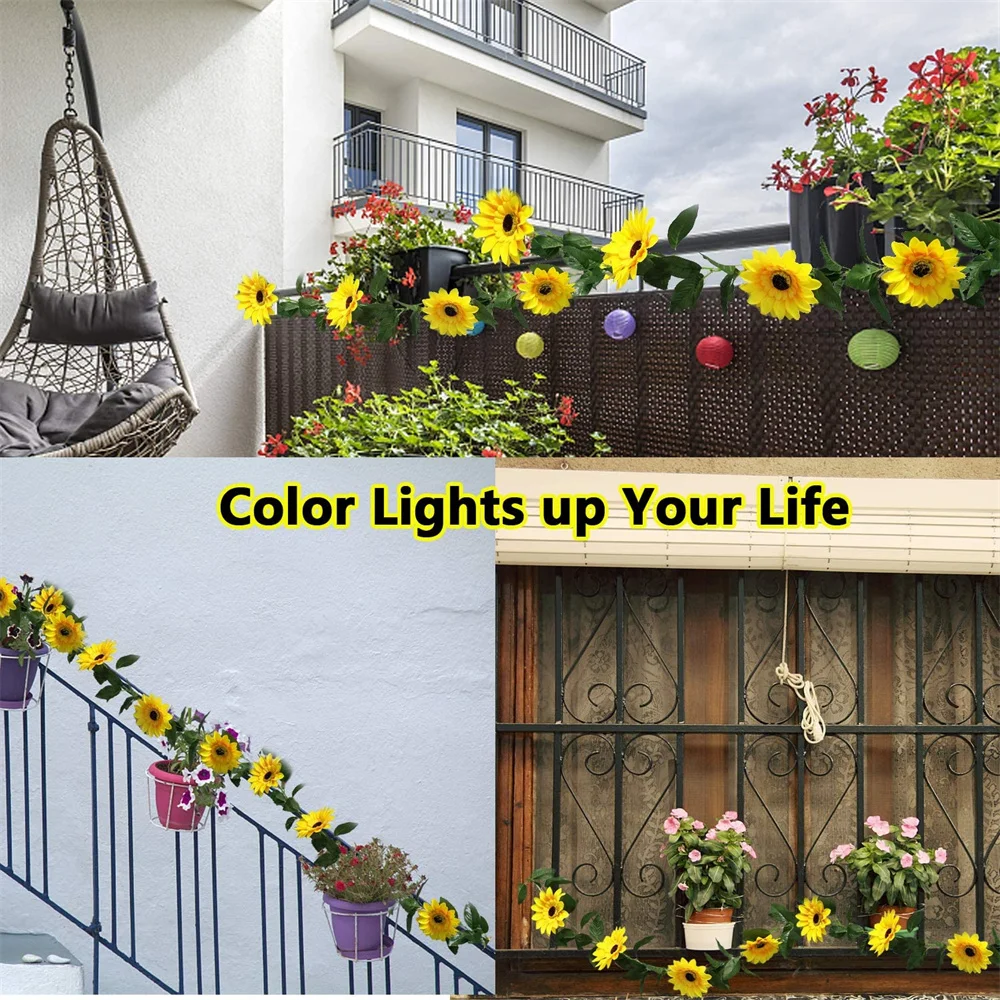 Guirnalda de luces de girasol para decoración del hogar, guirnalda de flores artificiales con USB y batería, 2M, 20LED, para jardín de Navidad