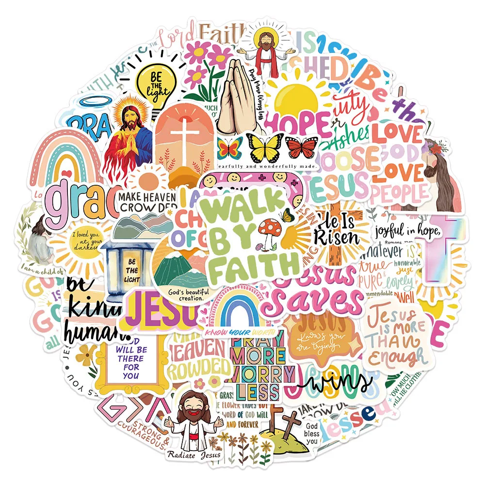 50 قطعة ملصقات يسوع المسيحية الدينية $ ملصقات الكتاب المقدس الآية ملصق الشارات المسيحية لزجاجات المياه هدايا الكمبيوتر المحمول