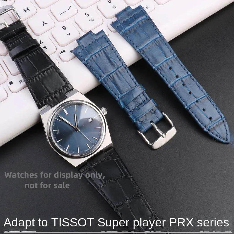 

T137 Leather Strap 12mm for 1853 Tissot PRX T137.410 T137.407 Bamboo Pattern Watchband Cow Leather Bracelet 27x12mm Blue for Men