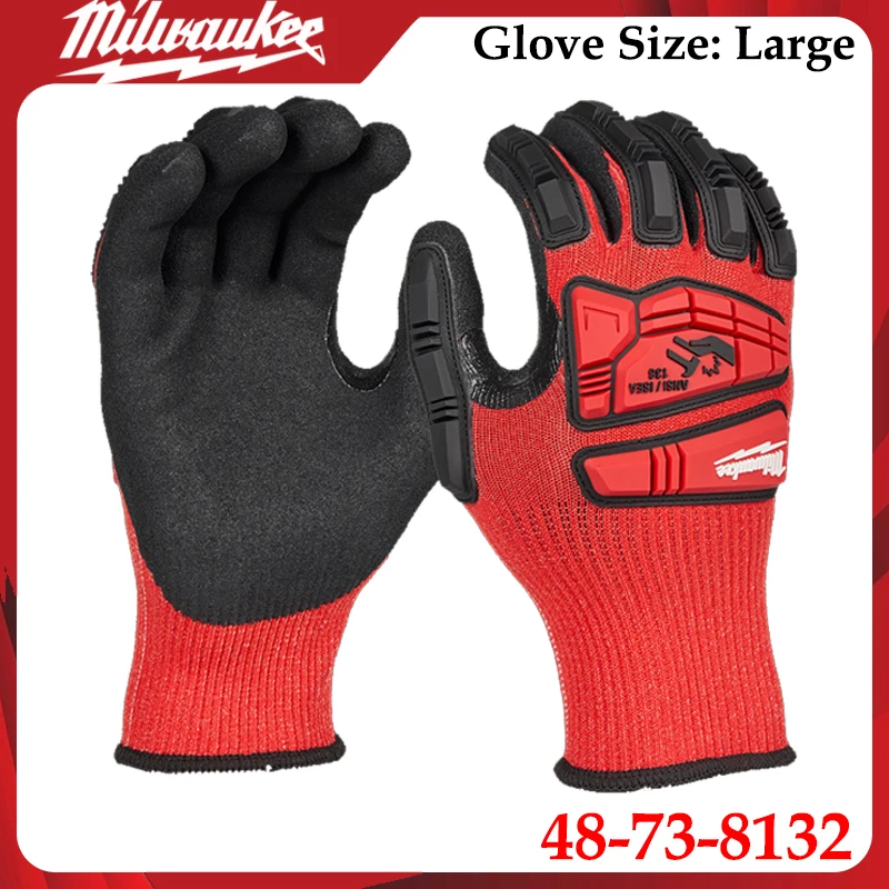 Milwaukee 48-73-8132 Large Impact Work Gloves Nitrile Coated Knuckle Protection for Construction Industrial Repair