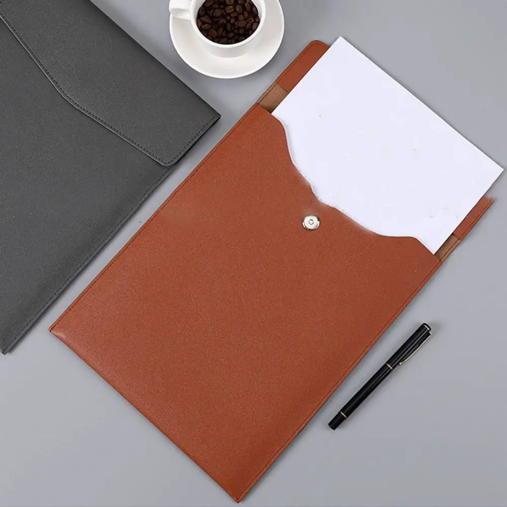 Leather A4 Storage File Bag Waterproof Large Capacity Data File Bag Thickened Portable Business Document Bag Office