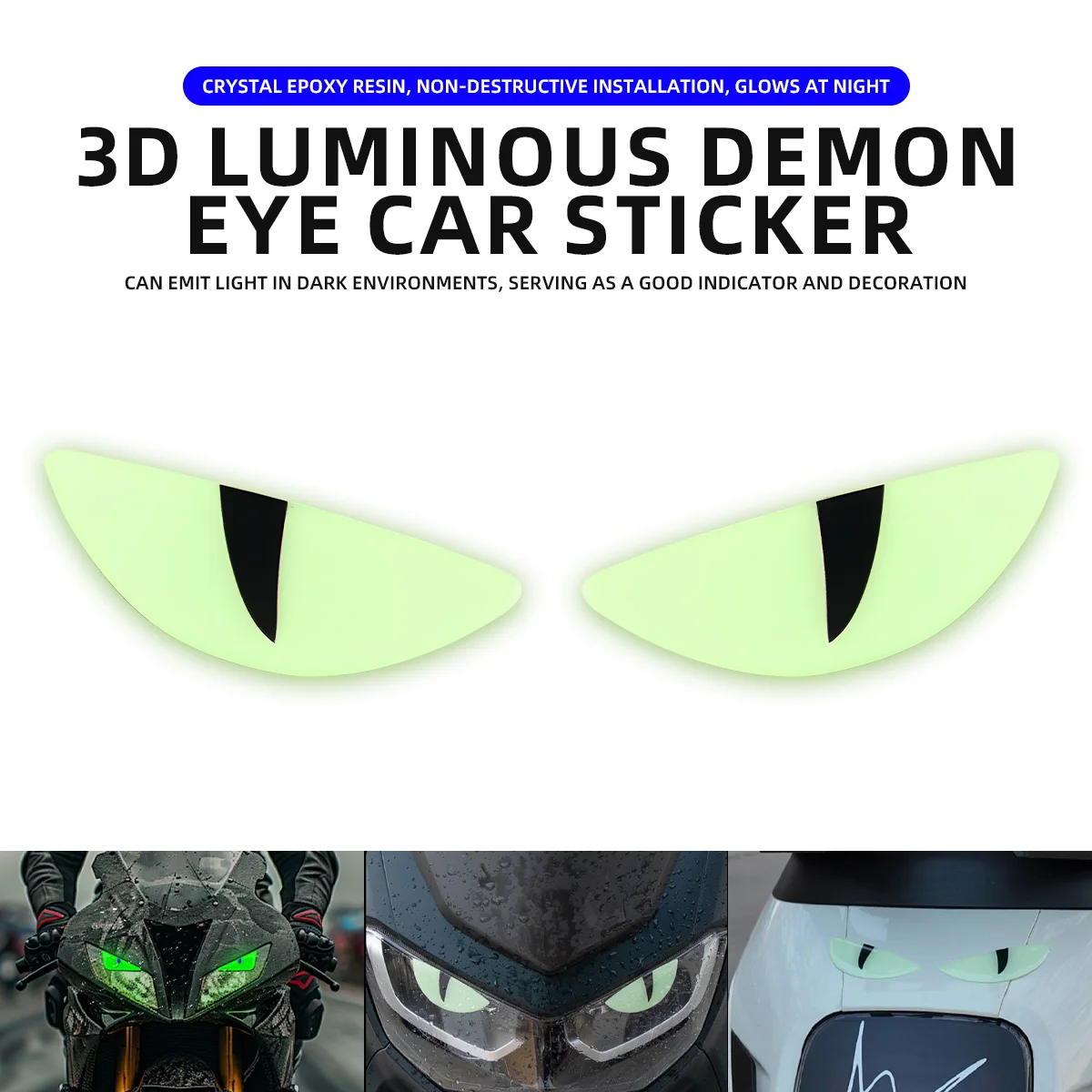 3D Devil's Eye Luminous Stickers Motorcycle Helmets Sticker Night Light Decor Car Reflective Stickers for KTM Honda YAMAHA
