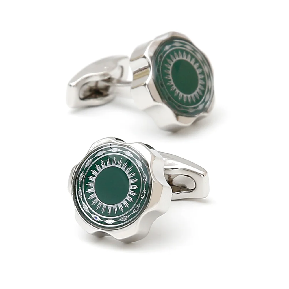 Vintage Lacquer Seal Cufflinks For Men Green Patterned Gear Type Shirt Cufflinks Business Banquet Suit Cufflink Decoration