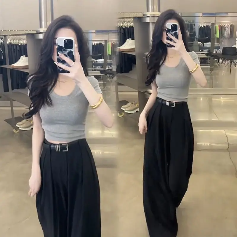 Spring/Summer Women's Set Fashionable and Elegant High end Small Fragrant Top+Wide Leg Pants Two Piece Set