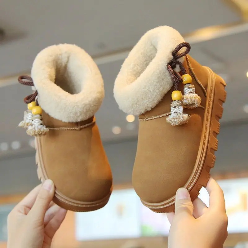 Sepatu Bot Salju Anak Gaya Etnik Musim Dingin 2025, Nyaman Anti Selip, Sepatu Bot Pendek Berumbai untuk Anak Perempuan, Retro Serbaguna, Sepatu Katun Anak