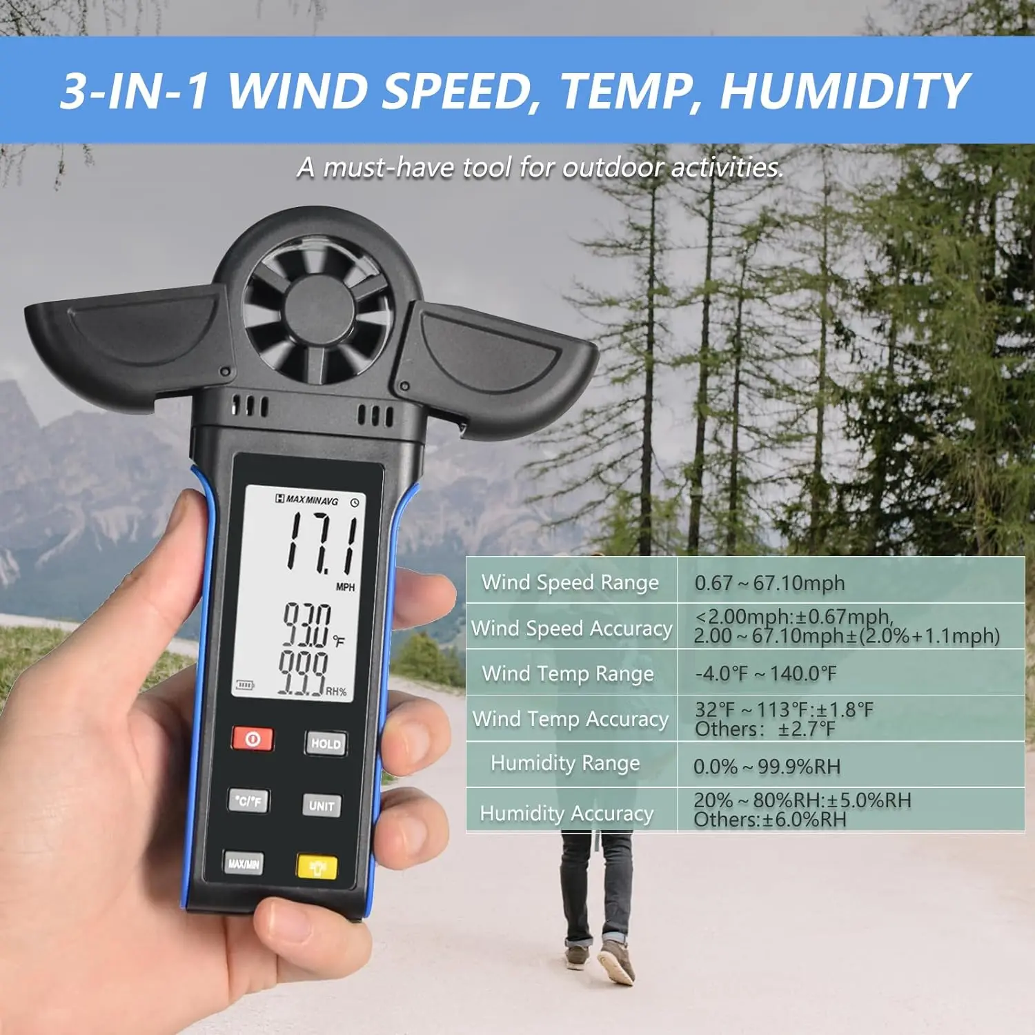 Imagem -04 - Holdpeak Handheld Anemômetro com 270 ° Detector Rotativo e Vane Cover Medidor Digital de Velocidade do Vento Cfm para Hvac Tiro Golf