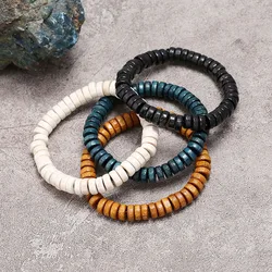 Wooden Beaded Elastic Bracelets & Bangles for Men and Women Vintage Jewelry Wrist Accessories Small Gifts Black Brown Beige Blue