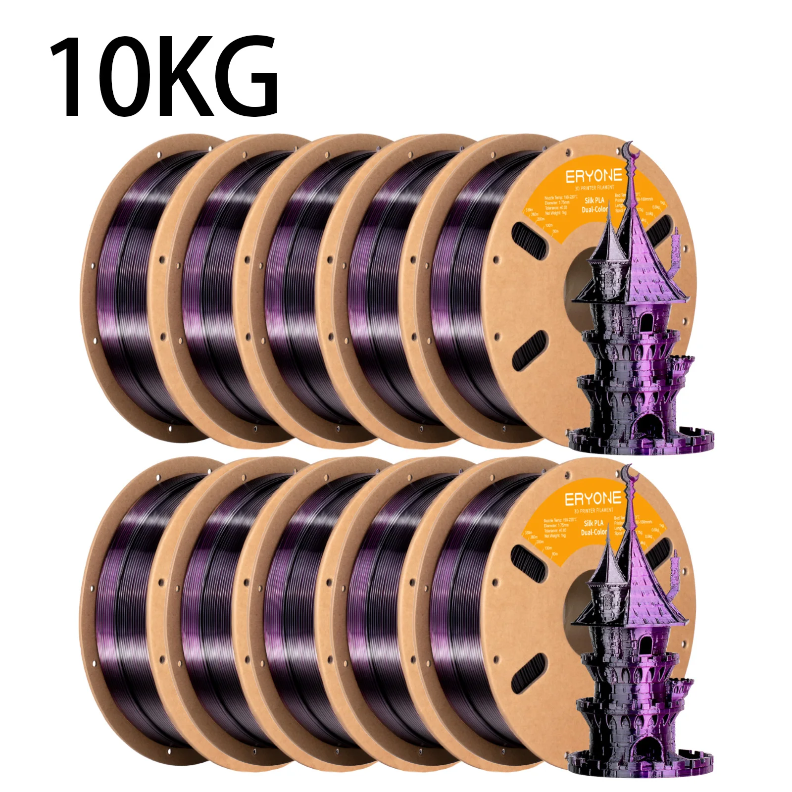 ERYONE 10KG PLA Dual Color Silk PLA Filament Compatibel met FDM 3D-printers 1KG 1,75mm ±0,03mm Perfecte spoelwikkeling 1kg spoel