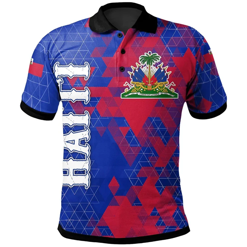 3D Printed Polo Shirts For Men Haiti National Flag Polygon Polo Shirt New Polynesian Short Sleeve Tops Women Kid Casual Clothes