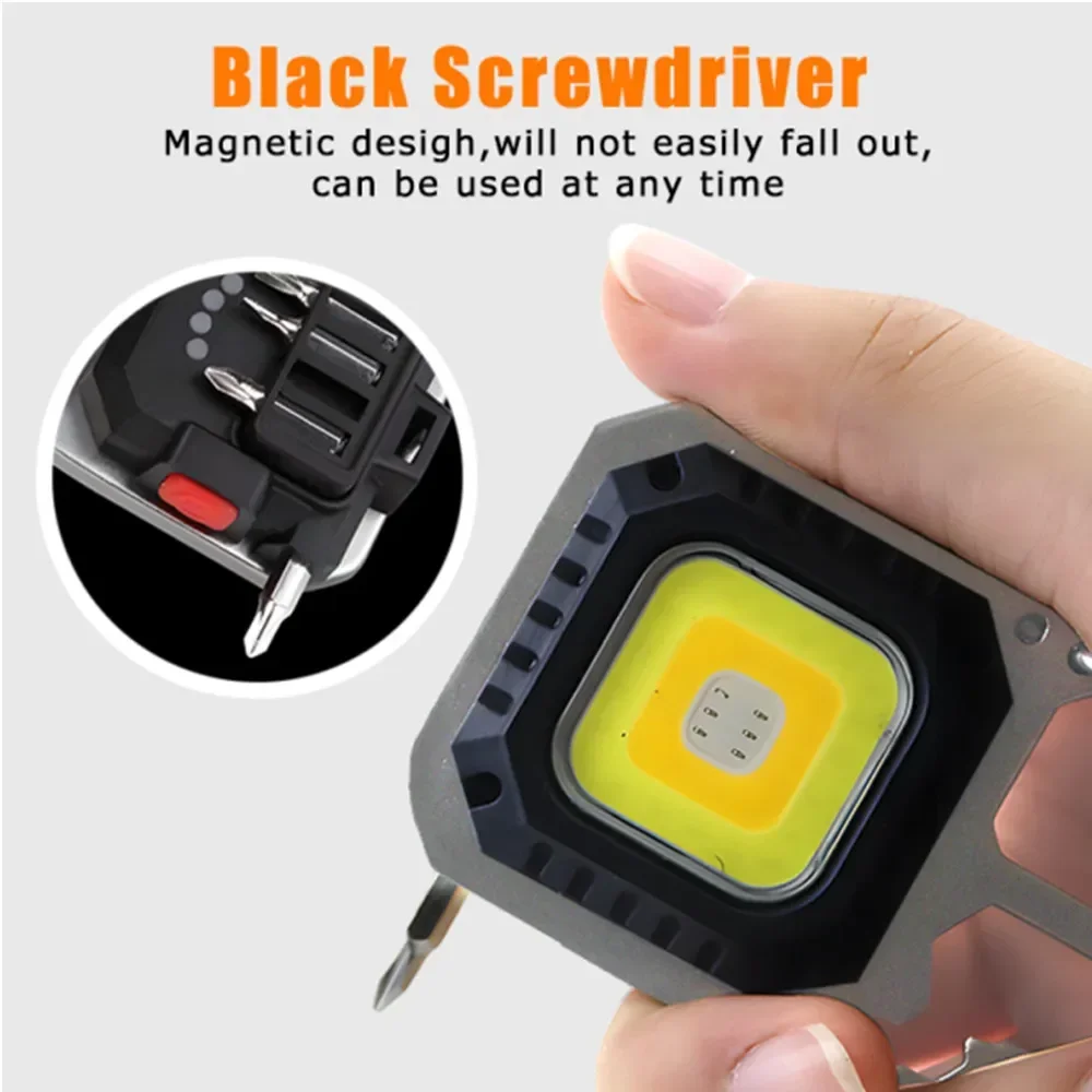 Mini LED Keychain Flashlight Outdoor Portable Camping COB Work Light Emergency Lighting With Window Hammer Bottle Opener Lamp