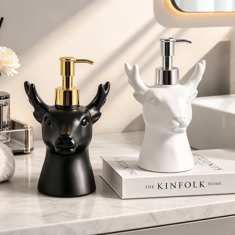 Moose Shaped Resin Lotion Dispenser 220ml Refillable Hand Soap Pump Bottle Minimalist Bathroom Sink Tabletop Home Decor Gift