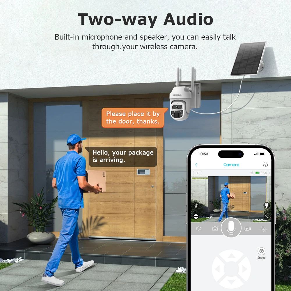 4G / WIFI SIM Solar Powered Camera Built-in Battery PIR Detection 2-Way Talk Waterproof Cam with Solar Panel Security Camera