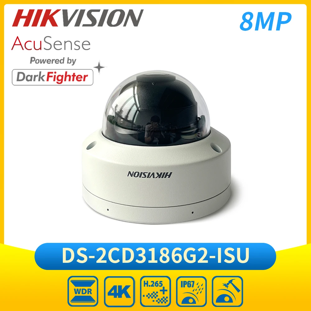 Hikvision DS-2CD3186G2-ISU 8MP AcuSense Dome Network Security IP Camera HEOP DarkFighter H.265+ Human Vehicle Classification AI