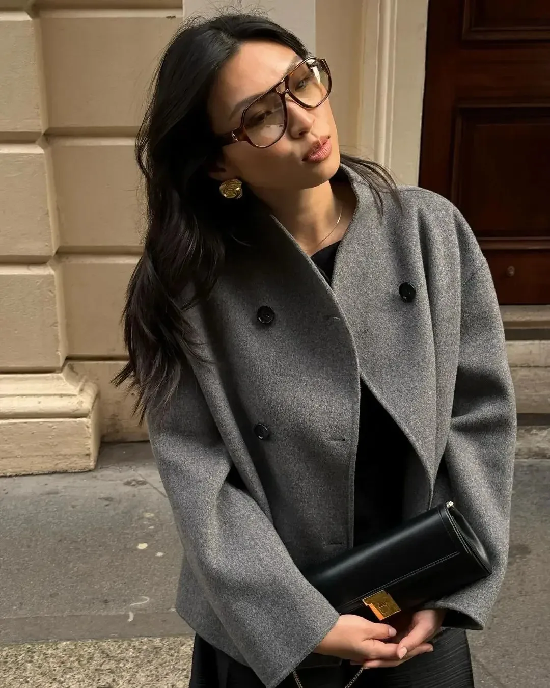 

Women's Coats Autumn 2025 Casual Korean Loose Outerwear Urban Office Long Sleeve Double-Breasted Button Overcoat Jacket