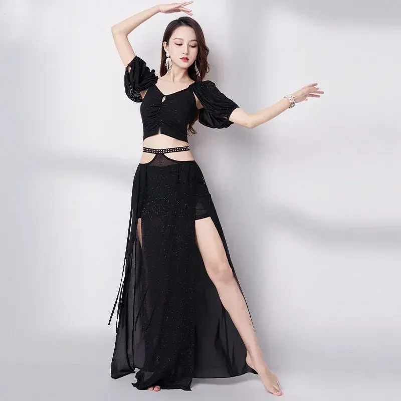 Belly Dancer Costume Women Dance Training Clothes Sexy Printing Screen Gauze Performance Suit Girl's Bellydance Clothing Outfit