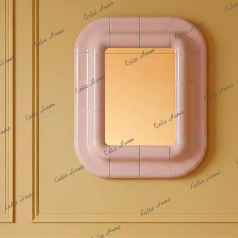 Dopamine Color Wall-mounted Vanity Mirror Nordic Luxury Hotel Bathroom High-Definition Mirror Customization LED Lighted Mirror