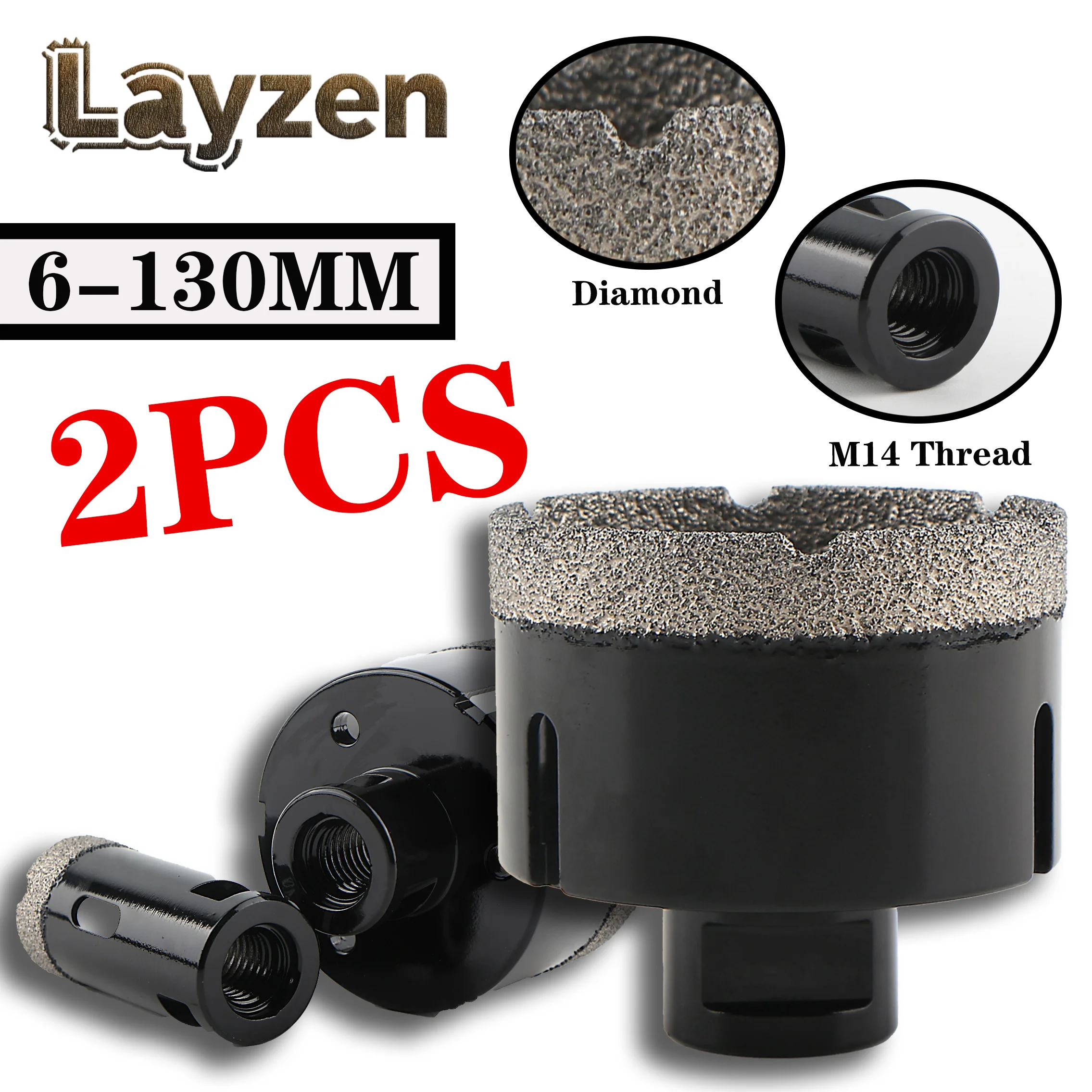 

2PCS 6-130mm Dry Core Bit Hole Saw Vacuum Brazed Diamond M14 Thread Fits Angle Grinder For Porcelain Tile Granite Marble Stone