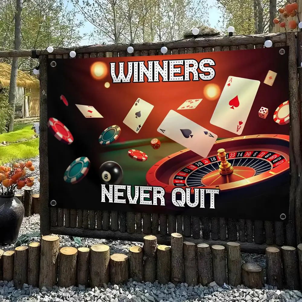 WINNERS NEVER QUIT Funny Meme Flags Custom Camping Outdoor Garden Room Bedroom Decor Party Backdrops Wall Art Family Gifts